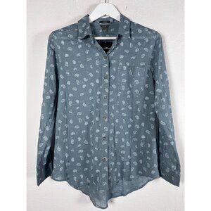 Eddie Bauer Womens Classic Fit Blue Paisley Button-Up Packable Shirt Medium New